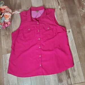 Eddie Bauer Women’s‎ Sleeveless Button Up Shirt Plus Size 2XL Fuchsia Pink EUC